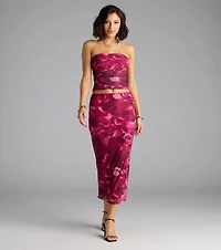 Sultry Bloom Floral Mesh Tube Top