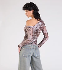 Wildly Chic Long Sleeve Abstract Print Crop Top