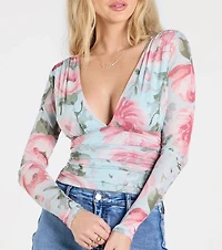 Sassy Style Print Mesh Long Sleeve Top