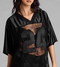 Sporty Chic Lace V-Neck 24 Graphic Jersey Top