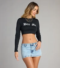 Bite Me Graphic Long Sleeve Crop Top