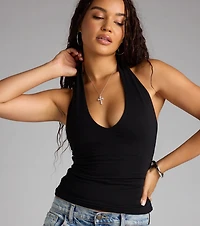 Feel The Vibes Halter V-Neck Crop Top