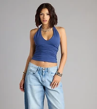 Feel The Vibes Halter V-Neck Crop Top