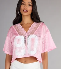90s Lace Trim Mesh Graphic Tee