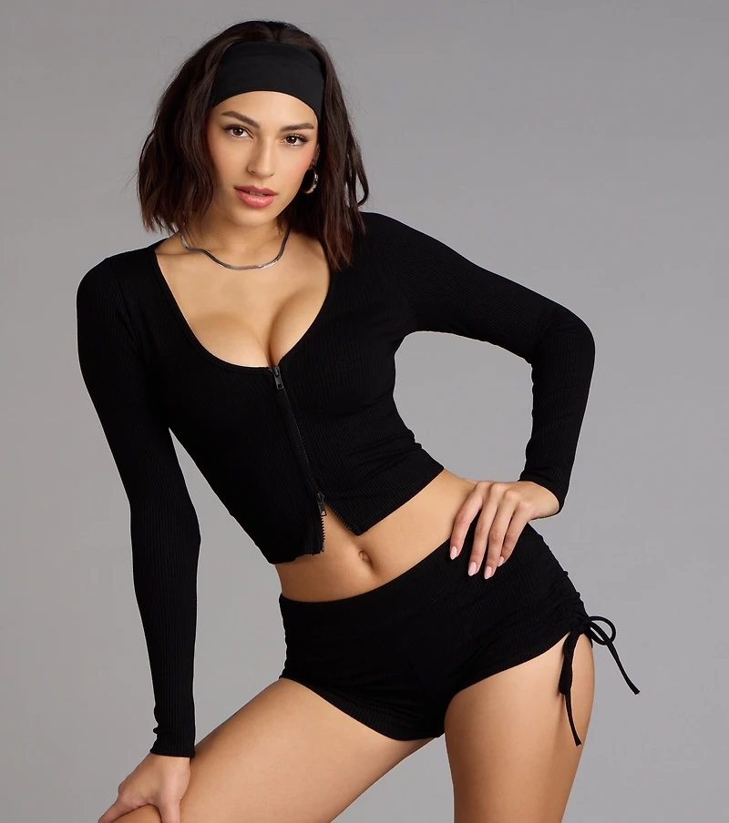 Everyday Long Sleeve Zip-Up Crop Top