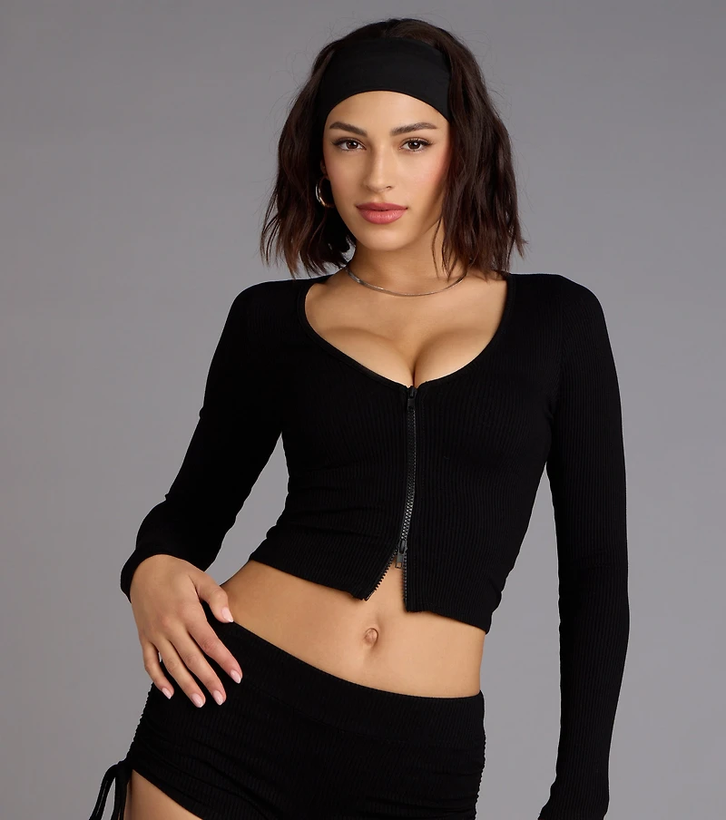 Everyday Long Sleeve Zip-Up Crop Top