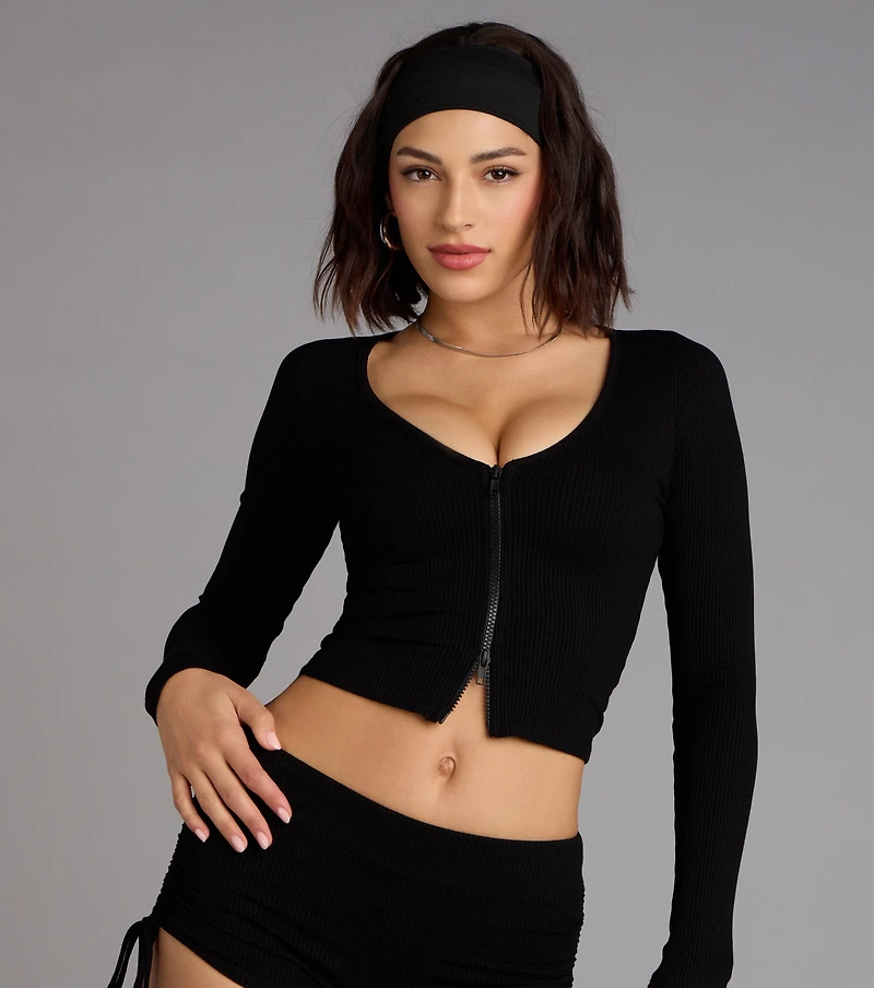 Everyday Long Sleeve Zip-Up Crop Top
