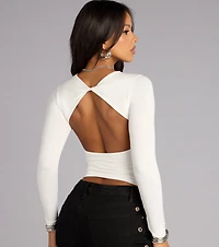 Twisted Style Open Back Long Sleeve Top