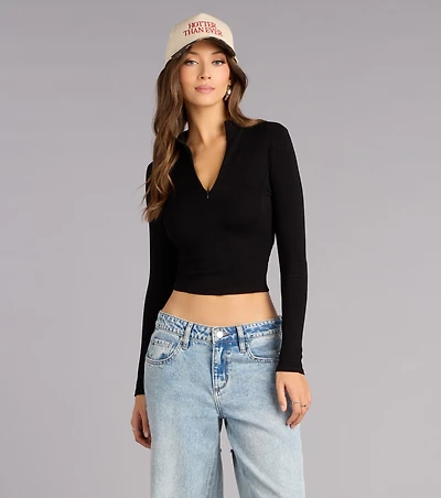 Ready To Move Mock Neck Zip Crop Top