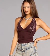 Hot Plans Flame Stitch Halter Top