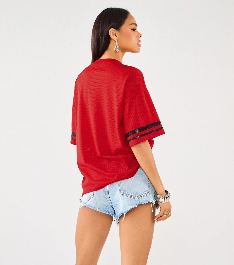 Sporty Sparkle Rhinestone Jersey Tee