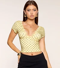 Coffee Date Lace Trim Crop Top