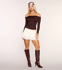 Shoulder Check Knit Long Sleeve Top