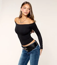 Shoulder Check Knit Long Sleeve Top