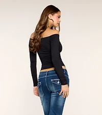 Shoulder Check Knit Long Sleeve Top