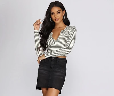 Skinny Stripes Cropped Henley