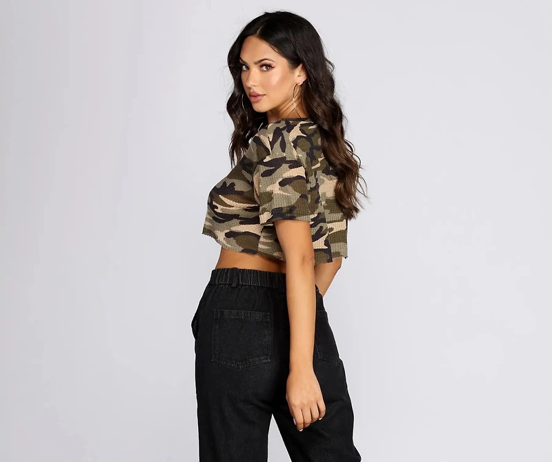 Casual Camo Waffle Knit Tee