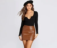 Notched Ribbed Knit Bodysuit