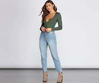 Notched Ribbed Knit Bodysuit