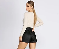 Knot Front Ribbed Knit Crop Top