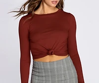 Knot Front Ribbed Knit Crop Top