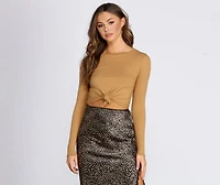Knot Front Ribbed Knit Crop Top