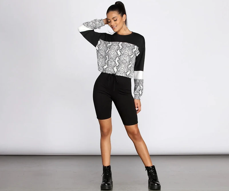 Snake Print Color Block Top