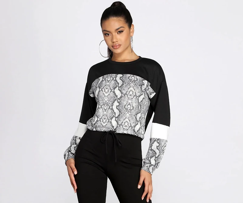 Snake Print Color Block Top