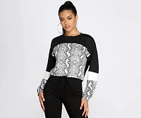 Snake Print Color Block Top