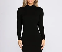 Ribbed Knit Mock Neck Mini Dress