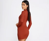 Ribbed Knit Mock Neck Mini Dress