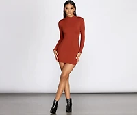 Ribbed Knit Mock Neck Mini Dress
