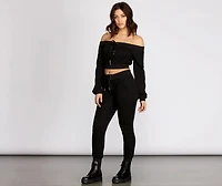 Lace Up Off The Shoulder Crop Top