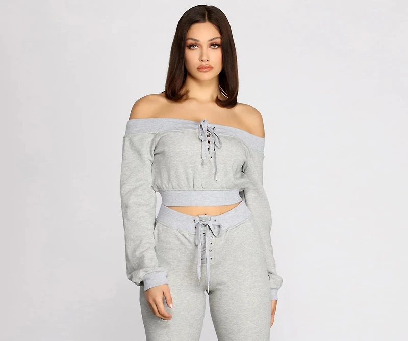 Lace Up Off The Shoulder Crop Top