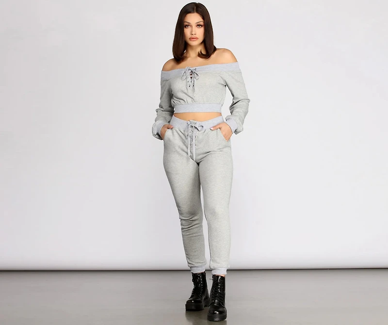 Lace Up Off The Shoulder Crop Top