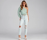 Basic One Shoulder Neckline Sweatshirt Top