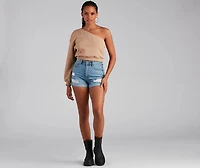 Basic One Shoulder Neckline Sweatshirt Top