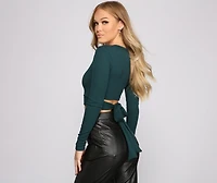 Wrap Waist Ribbed Crop Top