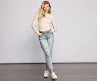 Basic Ribbed Knit Long Sleeve Top