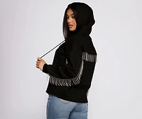 Glam Rhinestone Fringe Hoodie