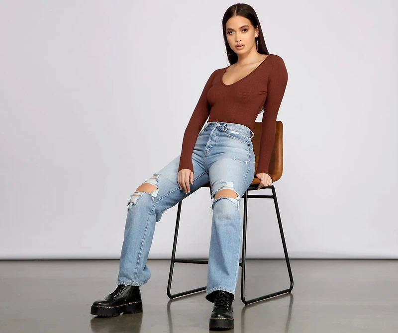 Basic Long Sleeve V-Neck Bodysuit