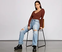 Basic Long Sleeve V-Neck Bodysuit