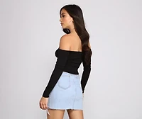Off The Shoulder Ribbed Henley Top