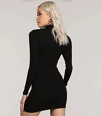 Basic Ribbed Knit Long Sleeve Mini Dress