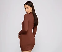 Basic Ribbed Knit Long Sleeve Mini Dress