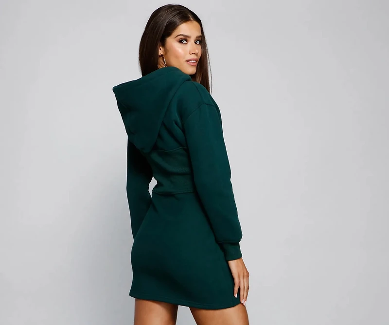 Keeping Knit Casual Hoodie Mini Dress