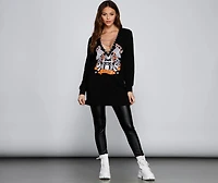 Edgy Biker Babe Chain-Detail Tunic