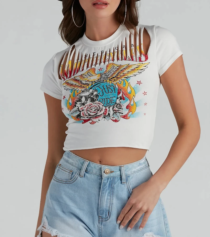 American Motorcycle Graphic Distressed Top