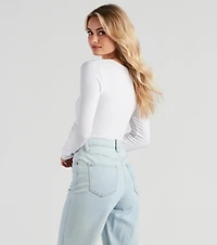 Casual Ribbed Knit Henley Bodysuit