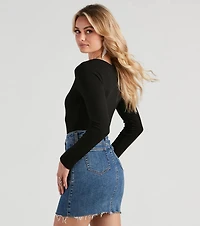 Casual Ribbed Knit Henley Bodysuit